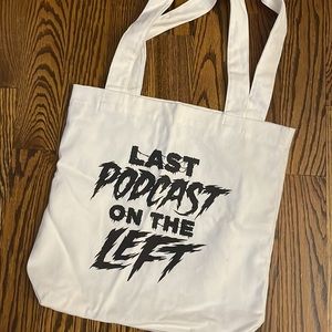 Last podcast on the left tote bag